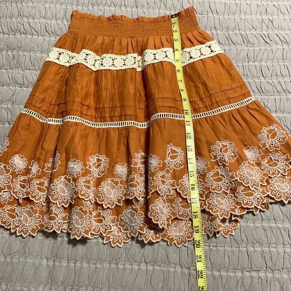 Anthropologie Women’s Embroidered Lace Tiered Mini Skirt X-Small Boho Western
